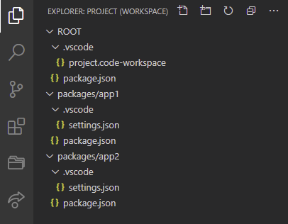 Visual Studio Code sidebar with filtered explorer workspace