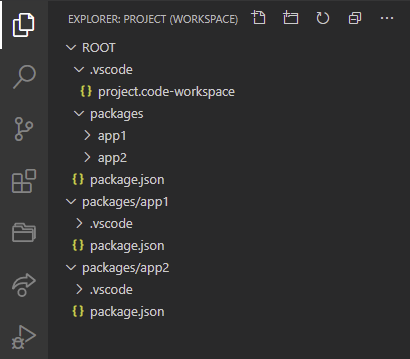 Visual Studio Code sidebar with explorer workspace